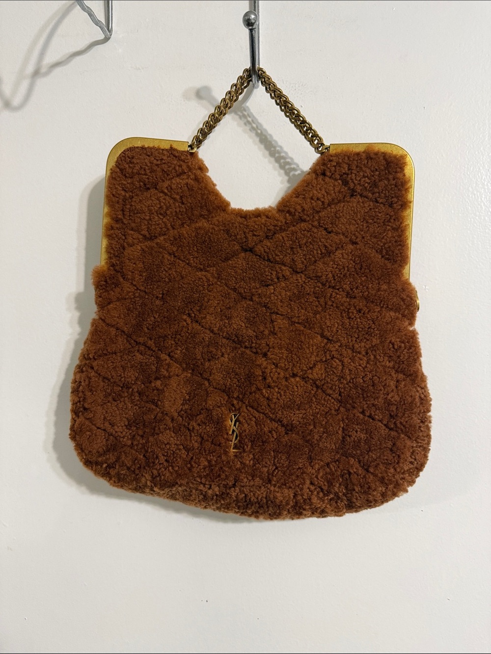 Chestnut Brown Shearling Chain-Handle Tote